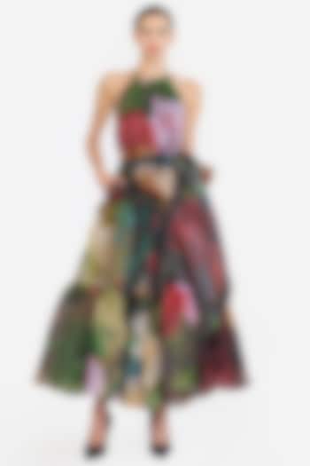 Green & Red Organza Floral Printed Maxi Party Wear Dress by Gauri And Nainika at Pernia's Pop Up Shop