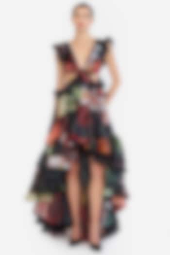 Multi-Colored Organza Printed High-Low Ruffled Party Wear Dress by Gauri And Nainika at Pernia's Pop Up Shop
