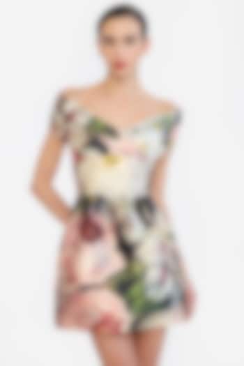 Multi-Colored Mikado Printed Draped Mini Party Wear Dress by Gauri And Nainika at Pernia's Pop Up Shop