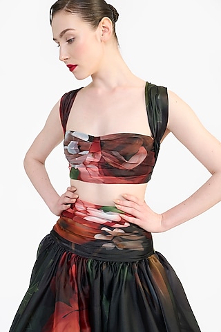 Black Organza Printed Bustier by Gauri and Nainika