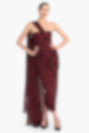 Black Chiffon Corset Pencil Draped Saree Party Wear Dress by Gauri and Nainika at Pernia's Pop Up Shop