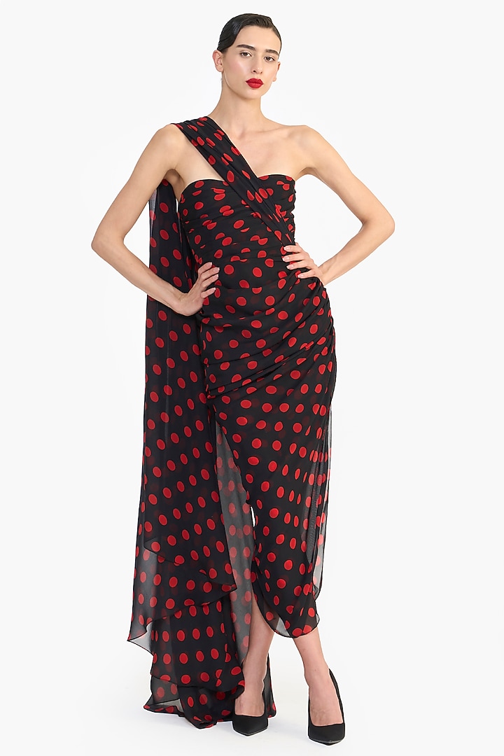 Black Chiffon Corset Pencil Draped Saree Party Wear Dress by Gauri and Nainika at Pernia's Pop Up Shop