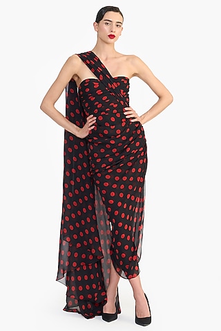 Black Chiffon Corset Pencil Draped Saree Dress by Gauri and Nainika