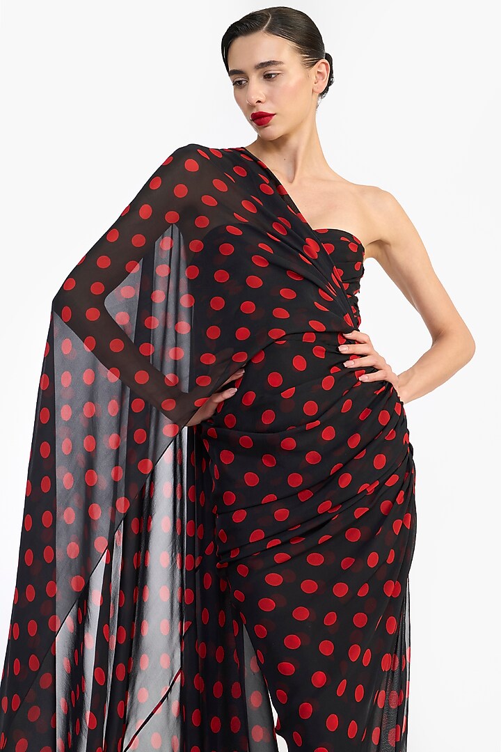 Black Chiffon Corset Pencil Draped Saree Party Wear Dress by Gauri and Nainika at Pernia's Pop Up Shop