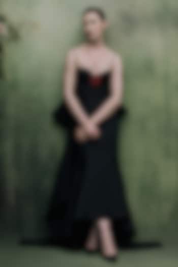 Black Silk Faille Trail Bridal Gown by Gauri And Nainika at Pernia's Pop Up Shop