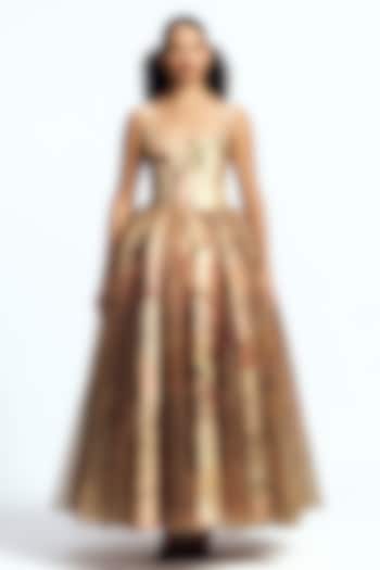 Faded Victorian Mikado Corseted Midi Party Wear Dress by Gauri And Nainika at Pernia's Pop Up Shop