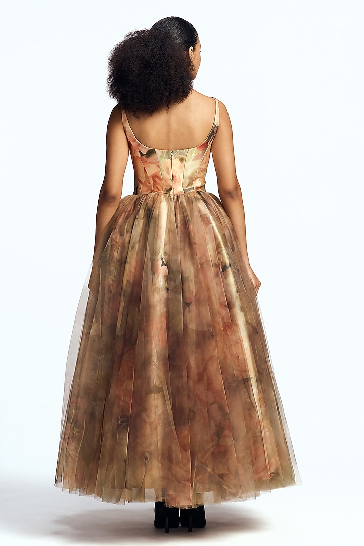 Faded Victorian Mikado Corseted Midi Party Wear Dress by Gauri And Nainika at Pernia's Pop Up Shop