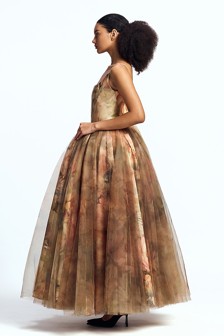 Faded Victorian Mikado Corseted Midi Party Wear Dress by Gauri And Nainika at Pernia's Pop Up Shop