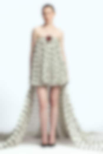 Ivory Chiffon Polka Dot Printed Balloon Mini Party Wear Dress by Gauri And Nainika at Pernia's Pop Up Shop