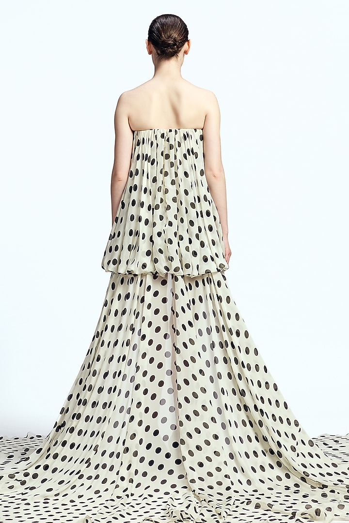 Ivory Chiffon Polka Dot Printed Balloon Mini Party Wear Dress by Gauri And Nainika at Pernia's Pop Up Shop