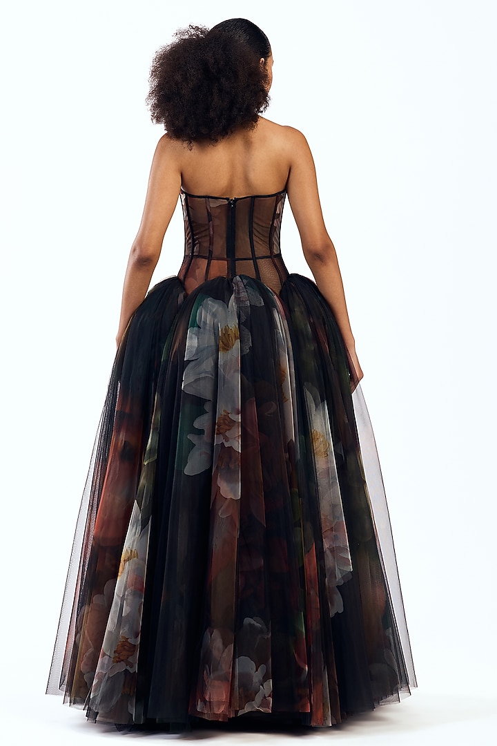 Multi-Colored Tulle Corseted Party Wear Dress by Gauri And Nainika at Pernia's Pop Up Shop