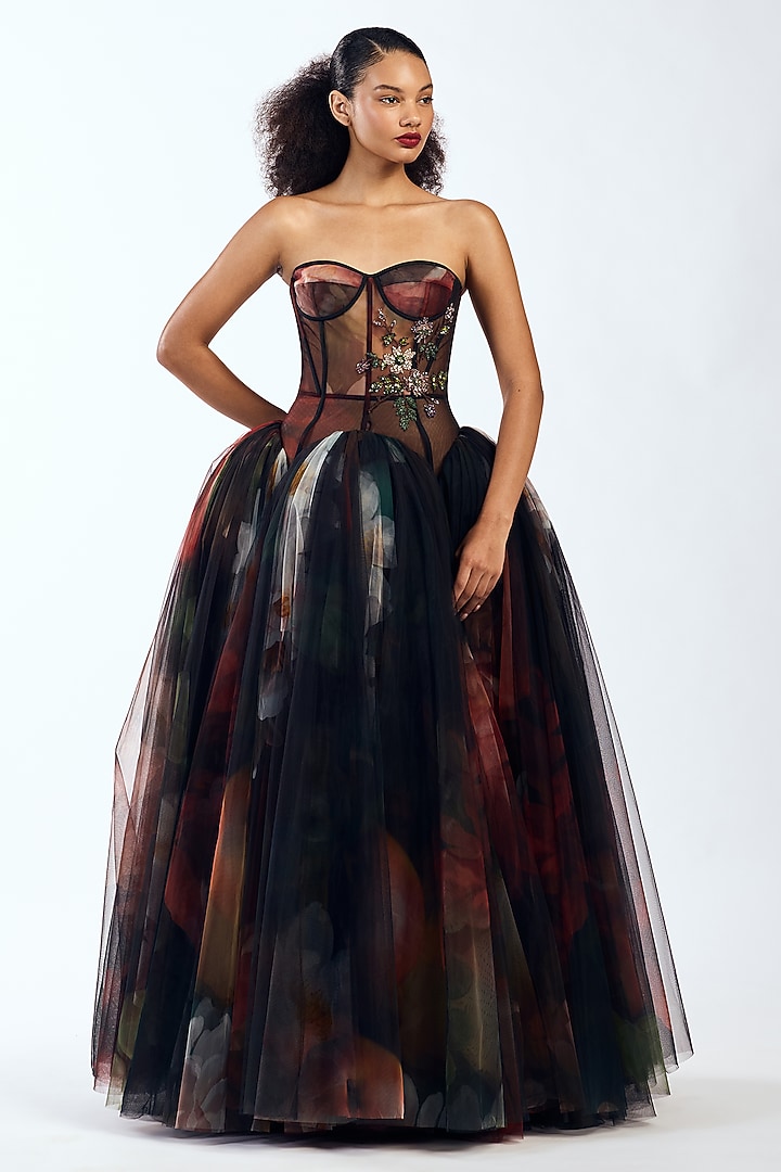 Multi-Colored Tulle Corseted Party Wear Dress by Gauri And Nainika at Pernia's Pop Up Shop