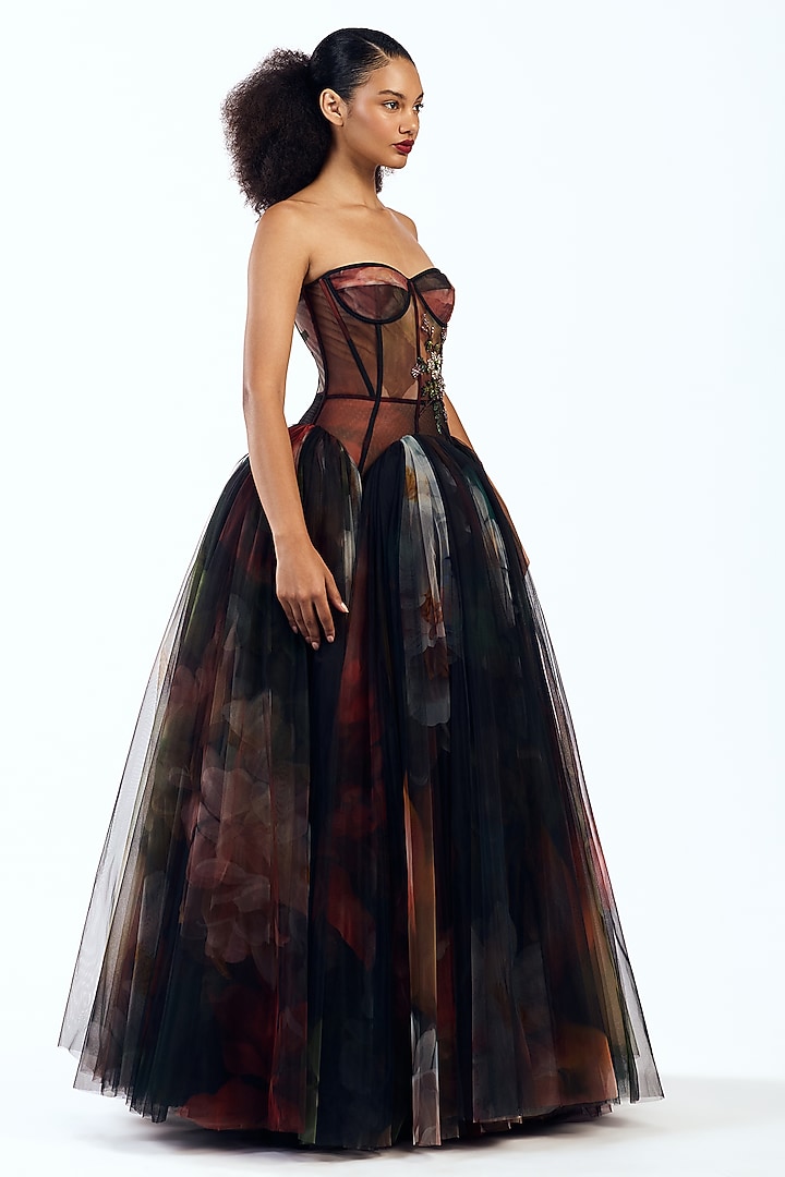 Multi-Colored Tulle Corseted Party Wear Dress by Gauri And Nainika at Pernia's Pop Up Shop