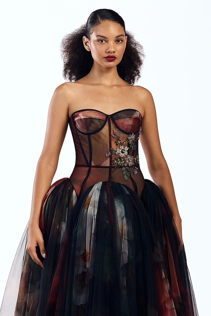Multi-Colored Tulle Corseted Party Wear Dress by Gauri And Nainika at Pernia's Pop Up Shop