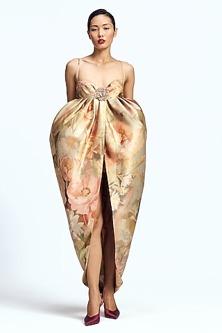 Faded Victorian Mikado Empire-Cut Dress by Gauri And Nainika