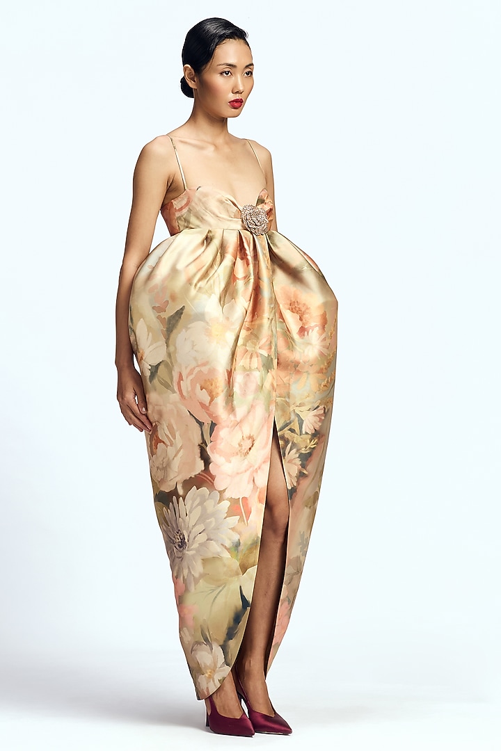 Faded Victorian Mikado Empire-Cut Party Wear Dress by Gauri And Nainika at Pernia's Pop Up Shop