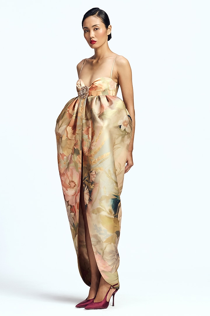 Faded Victorian Mikado Empire-Cut Party Wear Dress by Gauri And Nainika at Pernia's Pop Up Shop