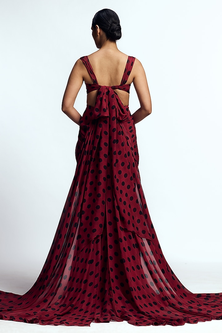 Berry Red & Black Chiffon Mermaid Draped Bridal Gown by Gauri and Nainika at Pernia's Pop Up Shop
