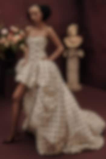 Ivory & Black Mikado High-Low Bridal Gown by Gauri and Nainika at Pernia's Pop Up Shop