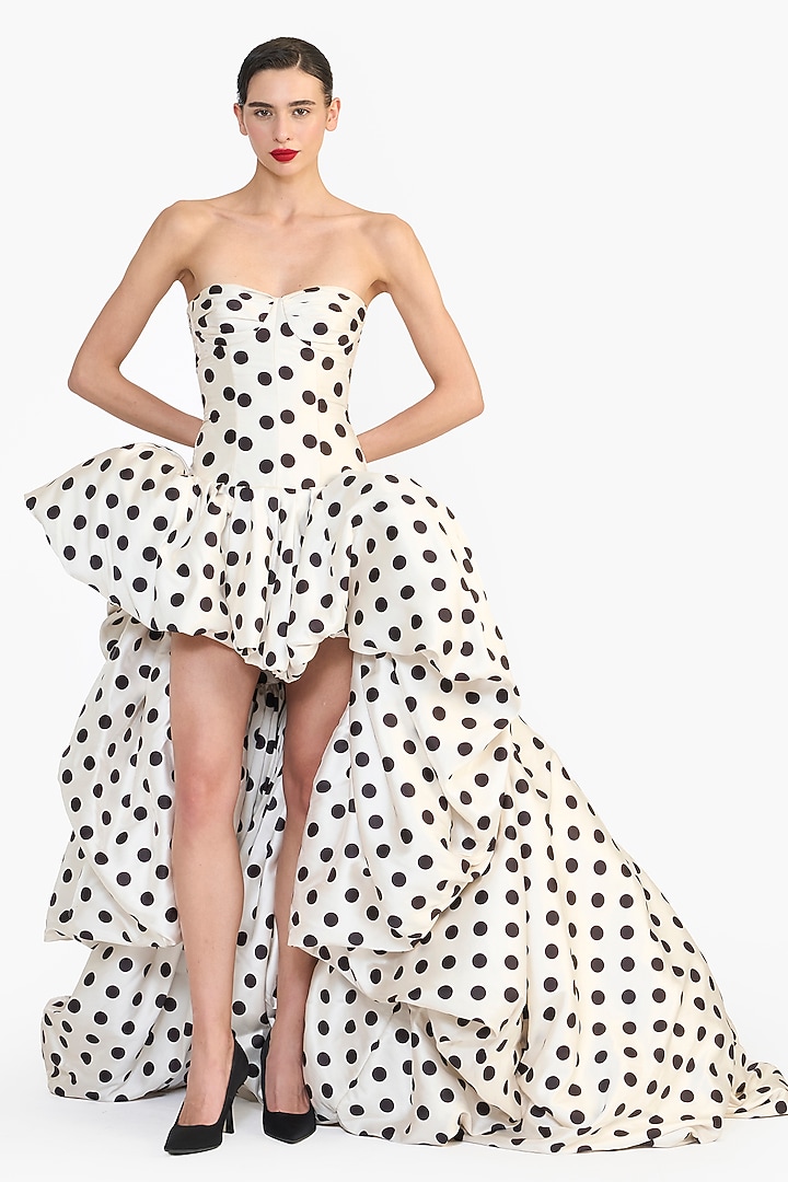 Ivory & Black Mikado High-Low Bridal Gown by Gauri and Nainika at Pernia's Pop Up Shop