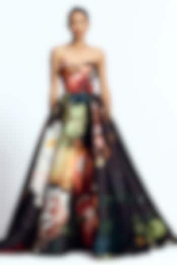 Multi-Colored Mikado Printed Draped Bridal Gown by Gauri and Nainika at Pernia's Pop Up Shop