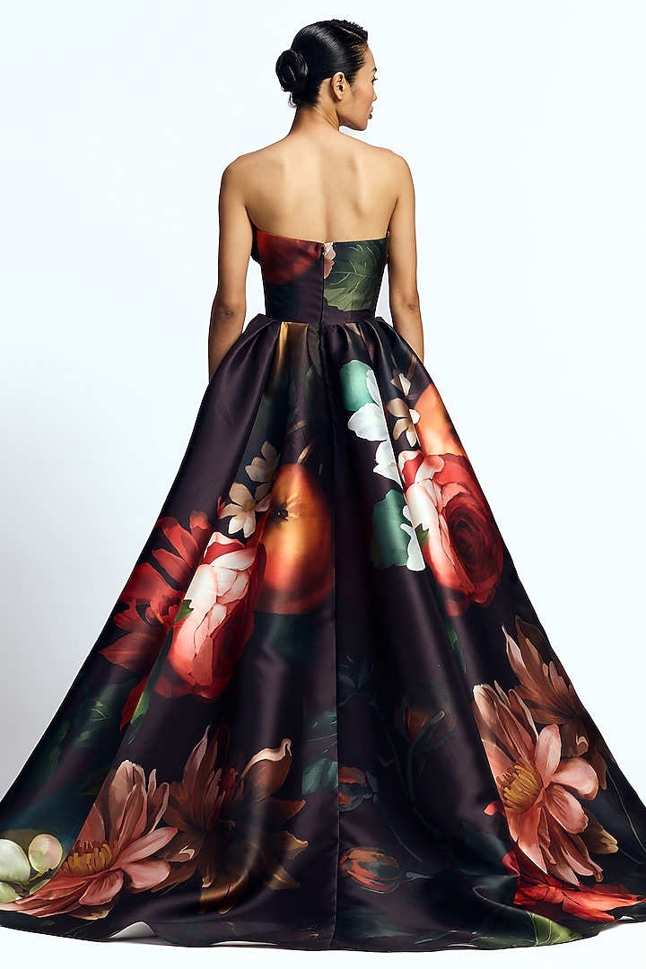 Multi-Colored Mikado Printed Draped Bridal Gown by Gauri and Nainika at Pernia's Pop Up Shop