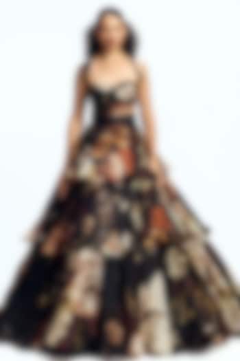 Multi-Colored Pure Satin Organza Tiered Draped Bridal Gown by Gauri and Nainika at Pernia's Pop Up Shop
