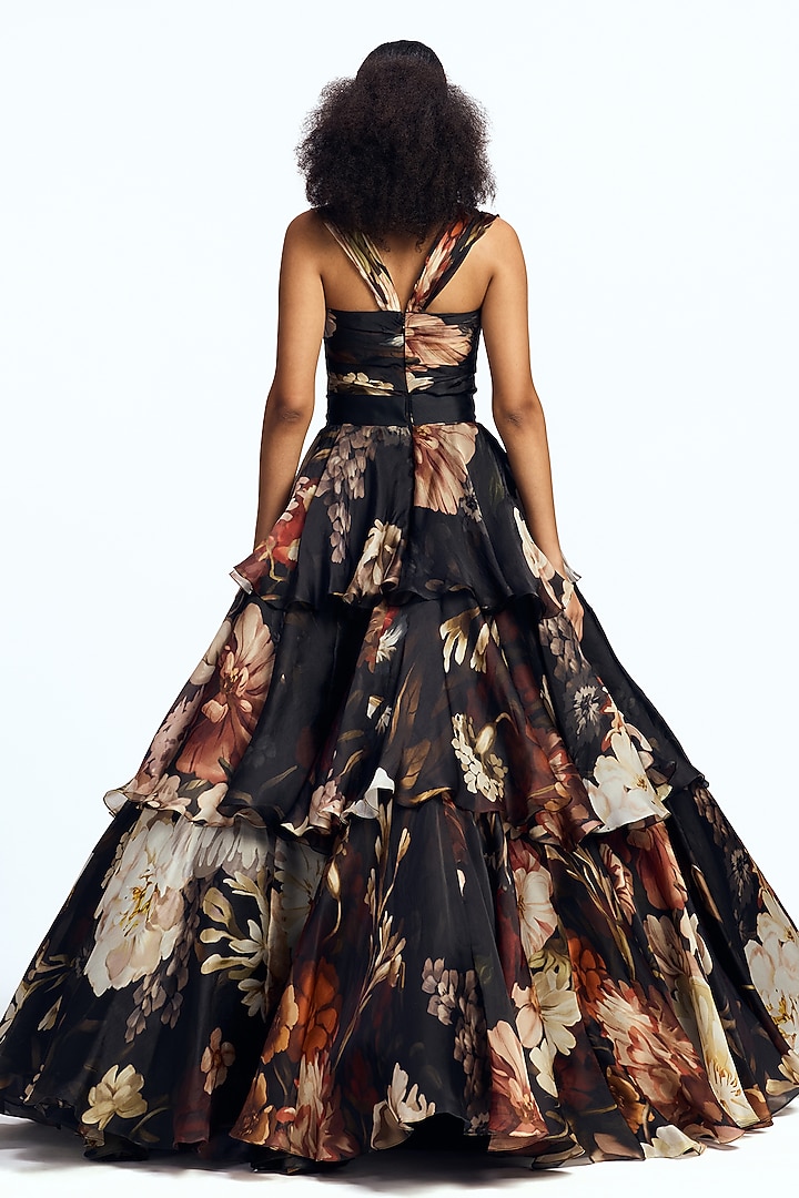 Multi-Colored Pure Satin Organza Tiered Draped Bridal Gown by Gauri and Nainika at Pernia's Pop Up Shop