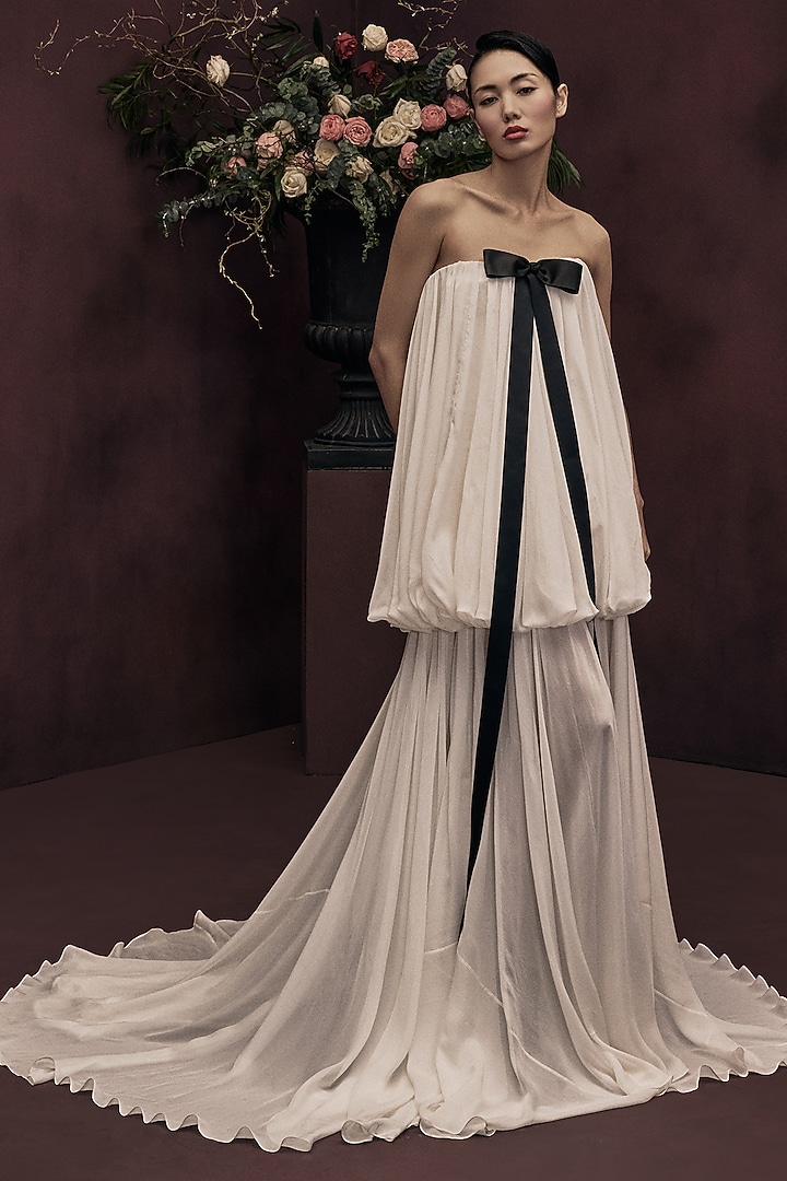 Ivory Chiffon Strapless Balloon Bridal Gown by Gauri and Nainika at Pernia's Pop Up Shop