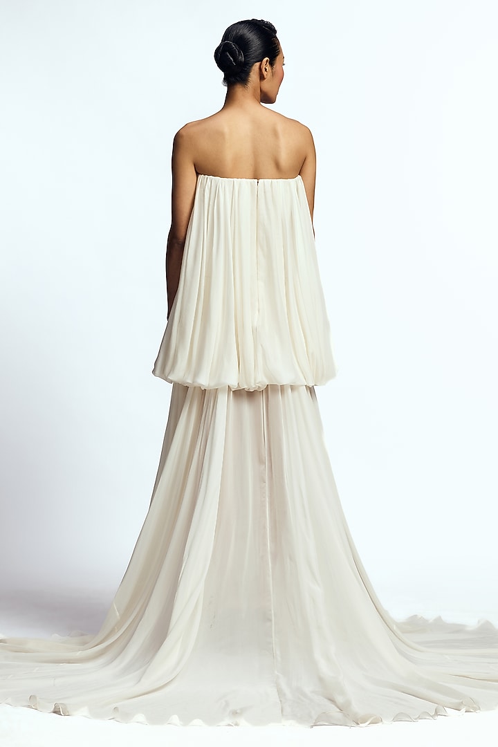 Ivory Chiffon Strapless Balloon Bridal Gown by Gauri and Nainika at Pernia's Pop Up Shop