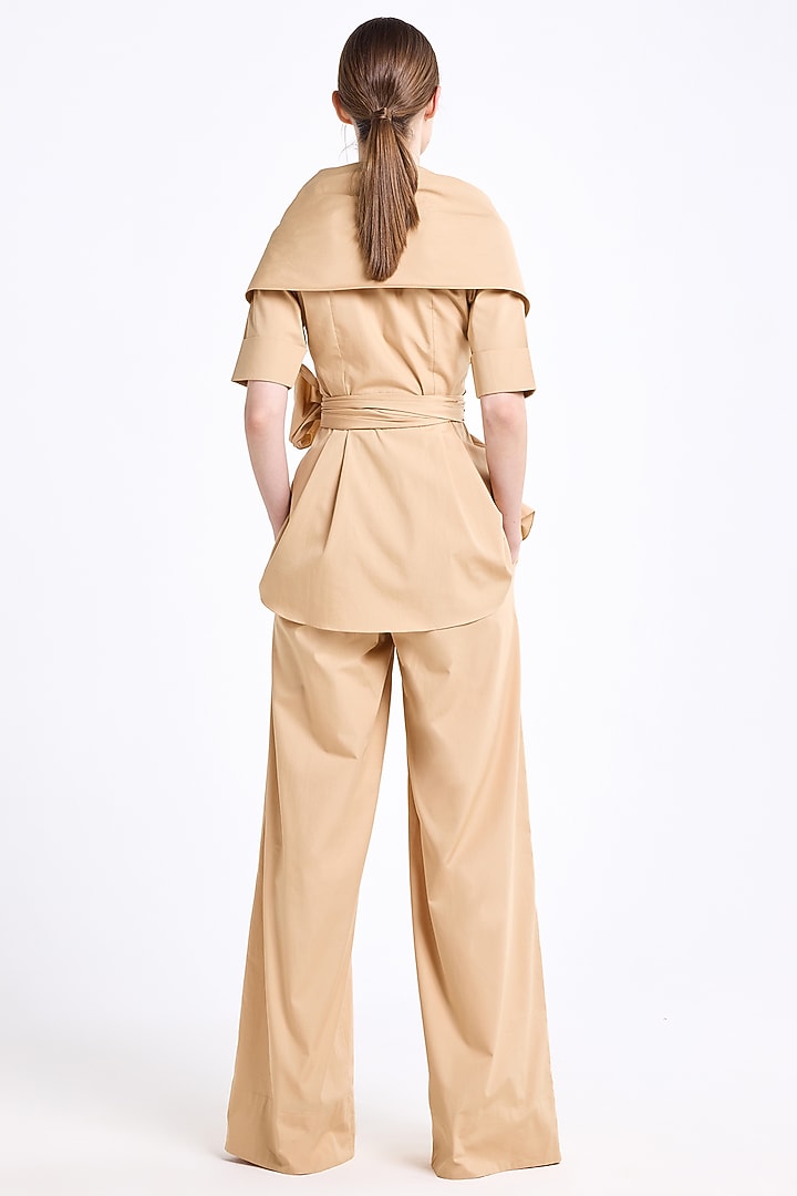 Camel Brown Poplin Cotton Co-Ord Set by Gauri and Nainika at Pernia's Pop Up Shop