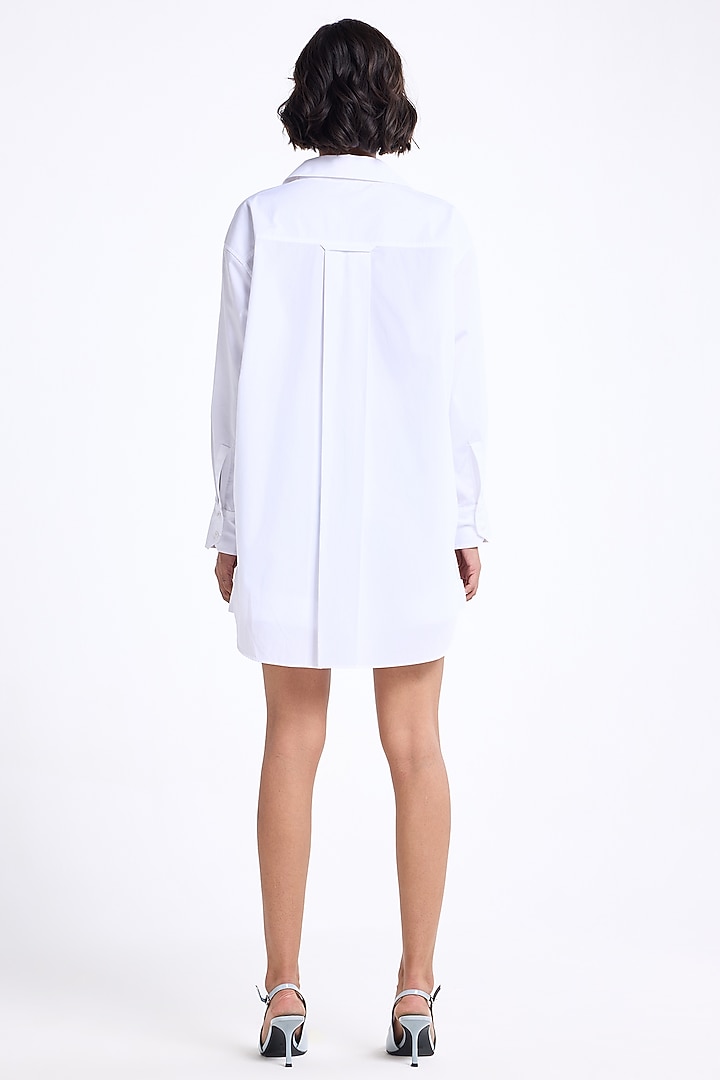White Poplin Cotton Thread Embroidered Shirt by Gauri and Nainika at Pernia's Pop Up Shop