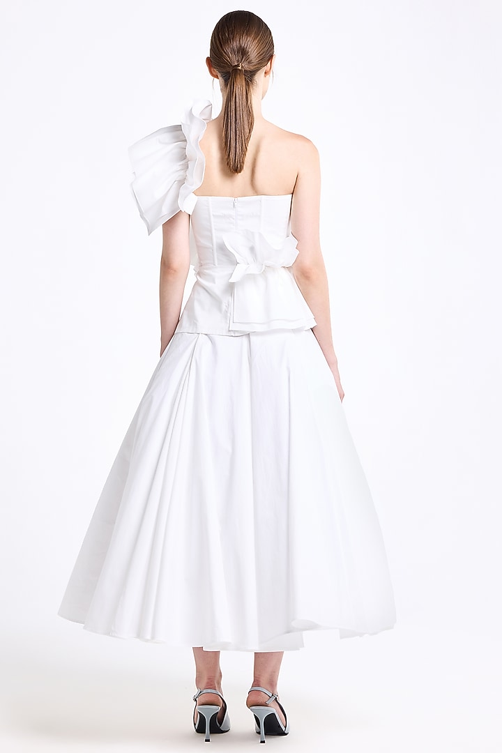 Cream Stretch Cotton Midi Skirt by Gauri and Nainika at Pernia's Pop Up Shop