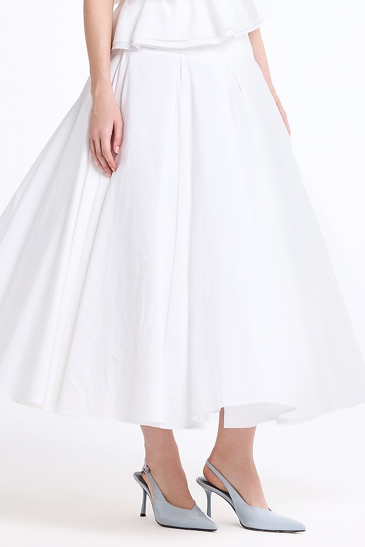Cream Stretch Cotton Midi Skirt by Gauri and Nainika at Pernia's Pop Up Shop