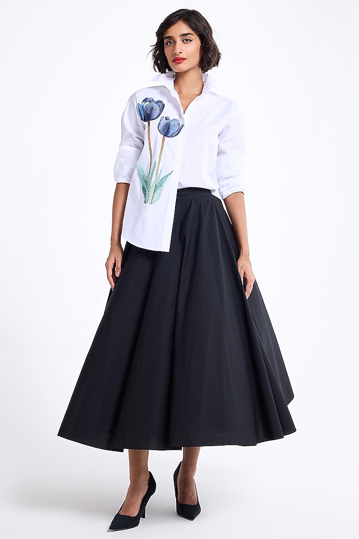 White Poplin Cotton Thread Embroidered Shirt by Gauri and Nainika at Pernia's Pop Up Shop