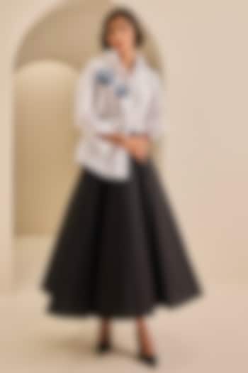 Black Cotton Midi Skirt by Gauri and Nainika at Pernia's Pop Up Shop