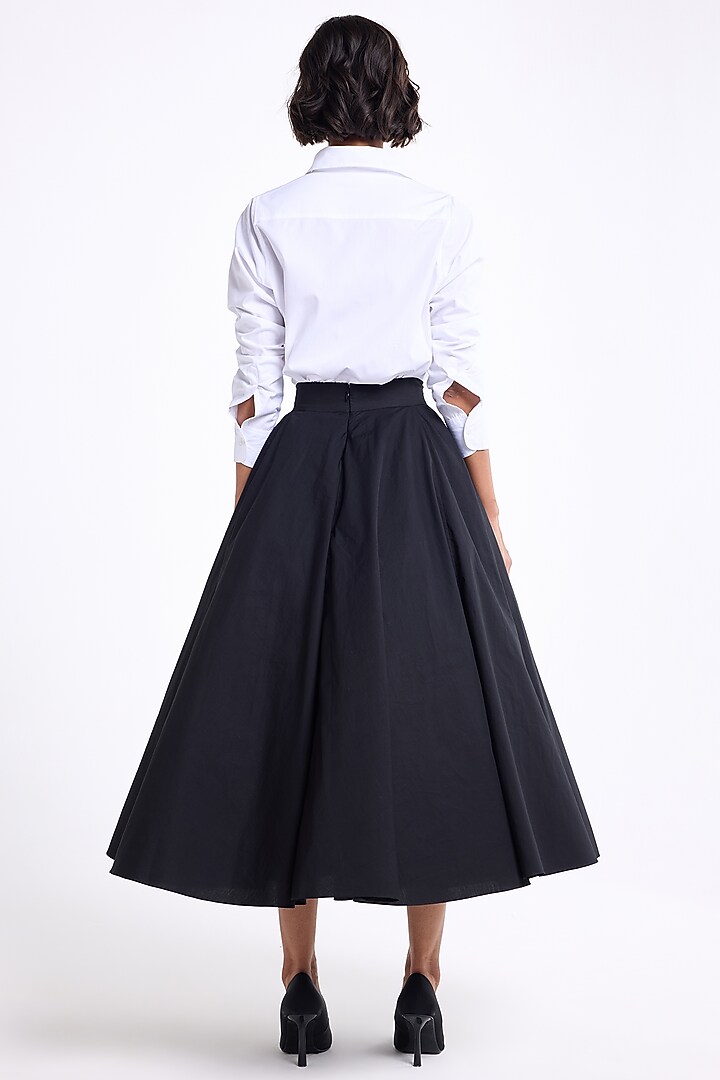 Black Cotton Midi Skirt by Gauri and Nainika at Pernia's Pop Up Shop