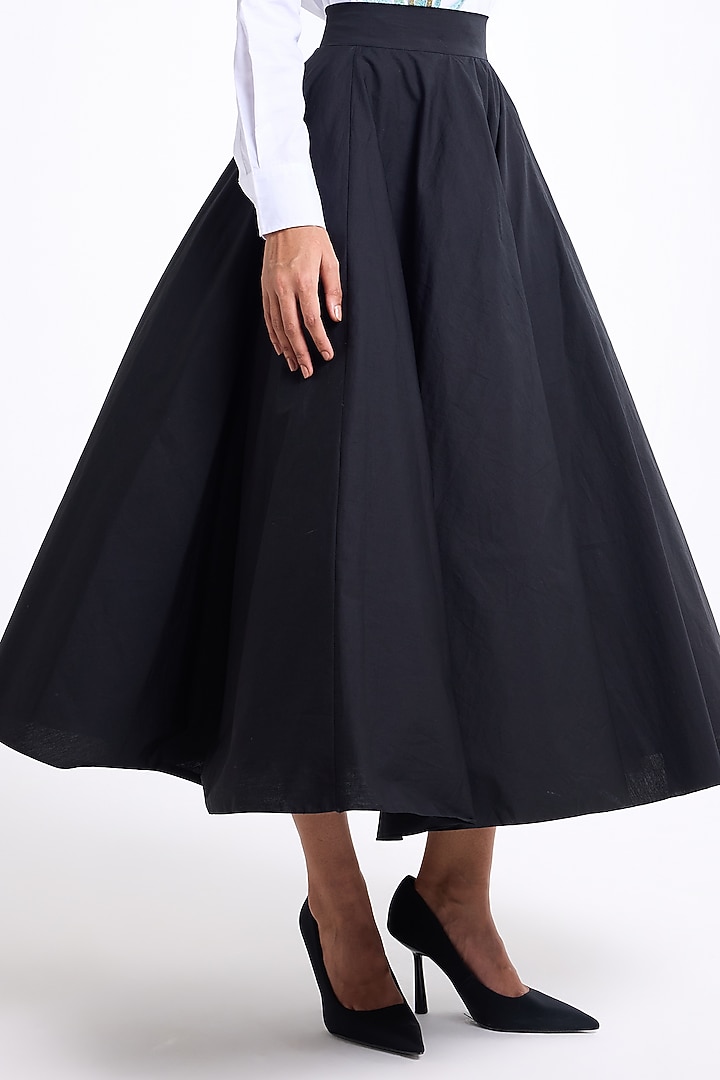 Black Cotton Midi Skirt by Gauri and Nainika at Pernia's Pop Up Shop