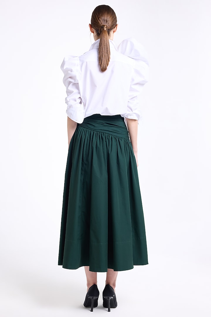 White Poplin Cotton Thread Embroidered Ruffled Shirt by Gauri and Nainika at Pernia's Pop Up Shop