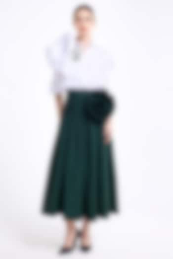 Military Green Poplin Cotton Draped Asymmetric Midi Skirt by Gauri and Nainika at Pernia's Pop Up Shop