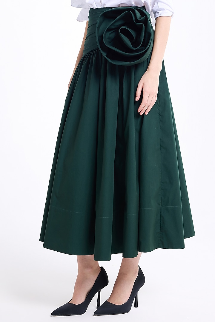 Military Green Poplin Cotton Draped Asymmetric Midi Skirt by Gauri and Nainika at Pernia's Pop Up Shop