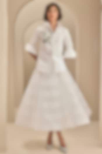 Ivory Tulle Midi Skirt by Gauri and Nainika at Pernia's Pop Up Shop