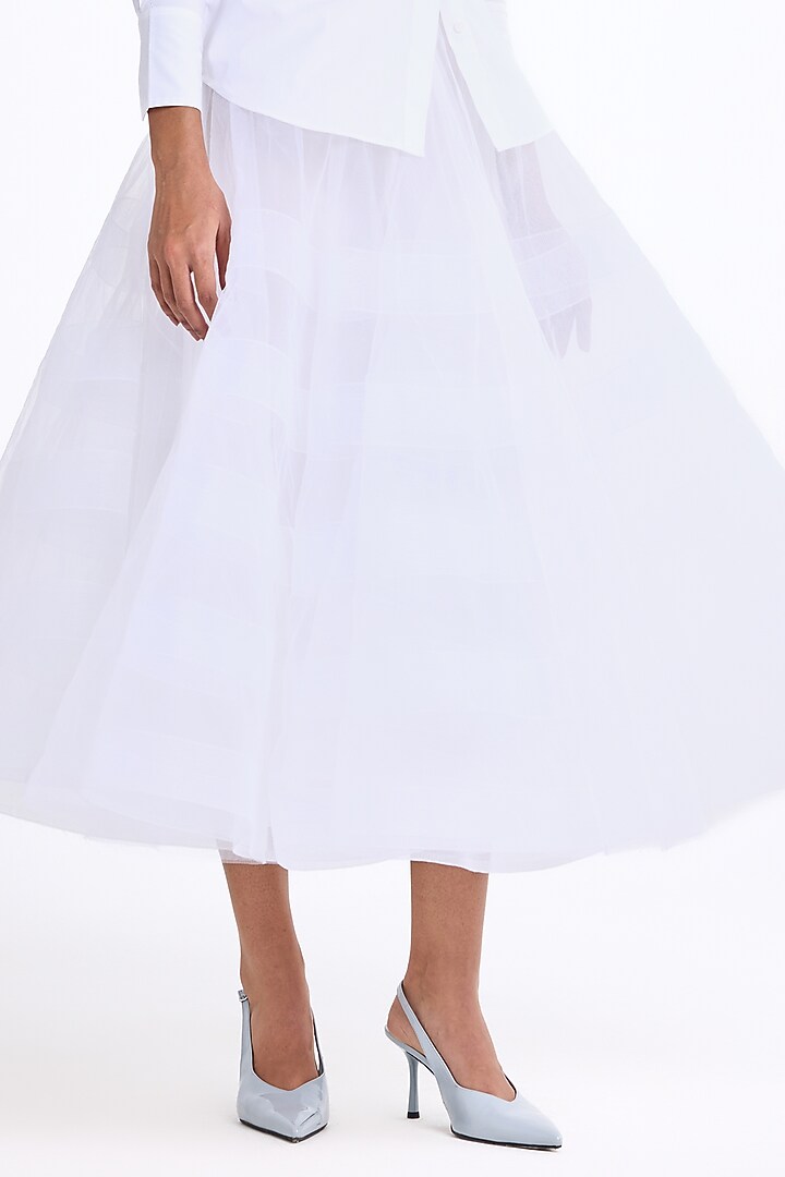 Ivory Tulle Midi Skirt by Gauri and Nainika at Pernia's Pop Up Shop