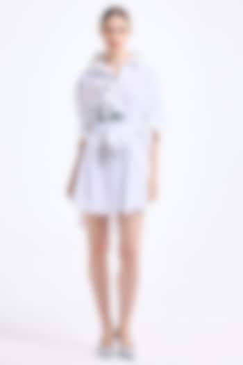 White Poplin Cotton Thread Embroidered Oversized Cocktail Shirt Dress by Gauri and Nainika at Pernia's Pop Up Shop