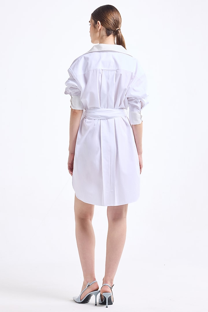 White Poplin Cotton Thread Embroidered Oversized Cocktail Shirt Dress by Gauri and Nainika at Pernia's Pop Up Shop