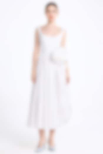 Cream Stretch Cotton Off-Shoulder Midi Party Wear Dress by Gauri and Nainika at Pernia's Pop Up Shop