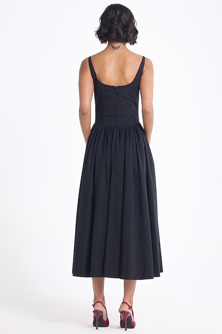 Black Cotton Floral Midi Cocktail Dress by Gauri And Nainika at Pernia's Pop Up Shop
