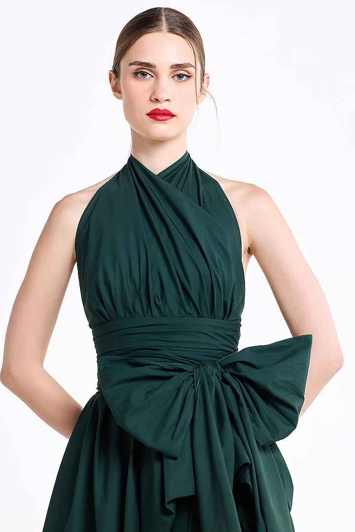 Military Green Poplin Cotton Draped Midi Cocktail Dress by Gauri And Nainika at Pernia's Pop Up Shop