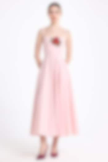 Pink Cotton Floral Embroidered Flared Midi Cocktail Dress by Gauri And Nainika at Pernia's Pop Up Shop