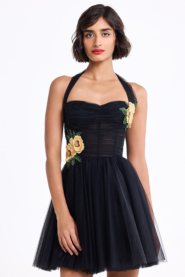 Black Tulle Thread Embroidered Halter Mini Party Wear Dress by Gauri And  Nainika at Pernia's Pop Up Shop 2026